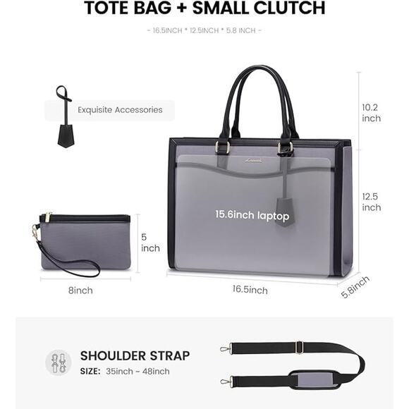 LOVEVOOK Laptop Tote Bag for Women 15.6" Office Work Bag Canvas/Haze Blue - Picture 2 of 13